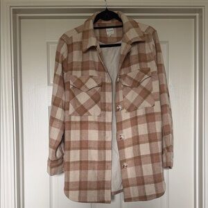 Checked Shacket Jacket in Tan and Cream